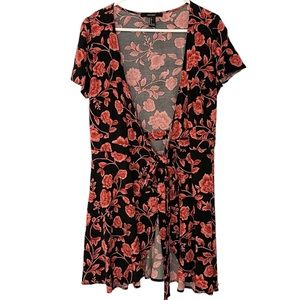 Forever 21 Floral Black and Pink Wrap Mini Dress Size Small